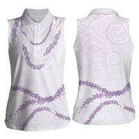 Aloha Lei Mikioi Women Sleeveless Polo Shirt Purple Polynesian Tribal Tatau Pattern