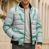 Aloha Lei Mikioi Bomber Puffer Jacket Sage Green Polynesian Tribal Tatau Pattern - Polynesian Pride