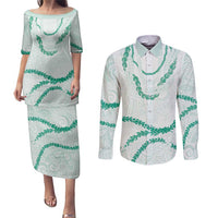 Aloha Lei Mikioi Couples Matching Puletasi and Long Sleeve Button Shirt Sage Green Polynesian Tribal Tatau Pattern LT9 Green - Polynesian Pride