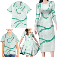Aloha Lei Mikioi Family Matching Long Sleeve Bodycon Dress and Hawaiian Shirt Sage Green Polynesian Tribal Tatau Pattern