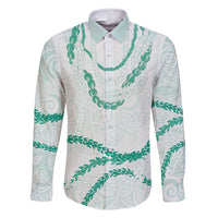 Aloha Lei Mikioi Family Matching Long Sleeve Bodycon Dress and Hawaiian Shirt Sage Green Polynesian Tribal Tatau Pattern