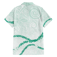 Aloha Lei Mikioi Family Matching Off Shoulder Short Dress and Hawaiian Shirt Sage Green Polynesian Tribal Tatau Pattern
