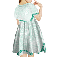 Aloha Lei Mikioi Kid Short Sleeve Dress Sage Green Polynesian Tribal Tatau Pattern