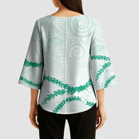 Aloha Lei Mikioi Kimono Sleeve Blouse Sage Green Polynesian Tribal Tatau Pattern - Polynesian Pride
