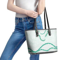 Aloha Lei Mikioi Leather Tote Bag Sage Green Polynesian Tribal Tatau Pattern