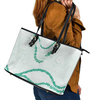 Aloha Lei Mikioi Leather Tote Bag Sage Green Polynesian Tribal Tatau Pattern