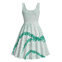 Aloha Lei Mikioi Midi Dress Sage Green Polynesian Tribal Tatau Pattern - Polynesian Pride