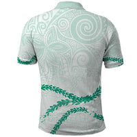 Aloha Lei Mikioi Polo Shirt Sage Green Polynesian Tribal Tatau Pattern