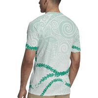 Aloha Lei Mikioi Rugby Jersey Sage Green Polynesian Tribal Tatau Pattern