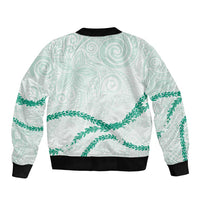 Aloha Lei Mikioi Sleeve Zip Bomber Jacket Sage Green Polynesian Tribal Tatau Pattern