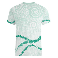 Aloha Lei Mikioi Women V-Neck T-Shirt Sage Green Polynesian Tribal Tatau Pattern