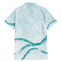 Aloha Lei Mikioi Family Matching Off Shoulder Short Dress and Hawaiian Shirt Teal Polynesian Tribal Tatau Pattern