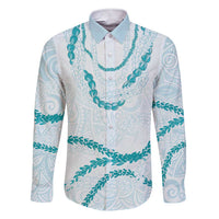 Aloha Lei Mikioi Family Matching Short Sleeve Bodycon Dress and Hawaiian Shirt Teal Polynesian Tribal Tatau Pattern LT9 Dad's Shirt - Long Sleeve Teal - Polynesian Pride