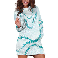 Aloha Lei Mikioi Hoodie Dress Teal Polynesian Tribal Tatau Pattern