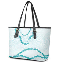 Aloha Lei Mikioi Leather Tote Bag Teal Polynesian Tribal Tatau Pattern