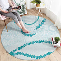 Aloha Lei Mikioi Round Carpet Teal Polynesian Tribal Tatau Pattern LT9 - Polynesian Pride