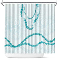 Aloha Lei Mikioi Shower Curtain Teal Polynesian Tribal Tatau Pattern