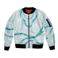 Aloha Lei Mikioi Sleeve Zip Bomber Jacket Teal Polynesian Tribal Tatau Pattern LT9 Unisex Teal - Polynesian Pride