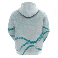Aloha Lei Mikioi Zip Hoodie Teal Polynesian Tribal Tatau Pattern