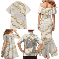 Aloha Pakalana and Puakenikeni Lei Family Matching Mermaid Dress and Hawaiian Shirt Beige Hawaiian Pattern