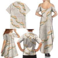 Aloha Pakalana and Puakenikeni Lei Family Matching Summer Maxi Dress and Hawaiian Shirt Beige Hawaiian Pattern