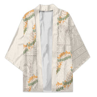 Aloha Pakalana and Puakenikeni Lei Kimono Beige Hawaiian Pattern - Polynesian Pride