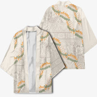 Aloha Pakalana and Puakenikeni Lei Kimono Beige Hawaiian Pattern - Polynesian Pride