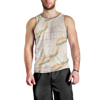 Aloha Pakalana and Puakenikeni Lei Men Tank Top Beige Hawaiian Pattern