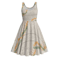 Aloha Pakalana and Puakenikeni Lei Midi Dress Beige Hawaiian Pattern - Polynesian Pride