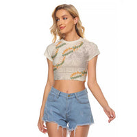 Aloha Pakalana and Puakenikeni Lei Raglan Cropped T Shirt Beige Hawaiian Pattern LT9 Female Beige - Polynesian Pride