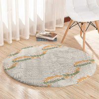 Aloha Pakalana and Puakenikeni Lei Round Carpet Beige Hawaiian Pattern