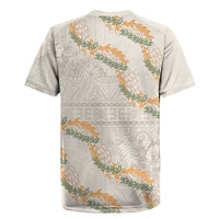 Aloha Pakalana and Puakenikeni Lei Rugby Jersey Beige Hawaiian Pattern