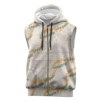Aloha Pakalana and Puakenikeni Lei Sleeveless Zip Hoodie Beige Hawaiian Pattern LT9