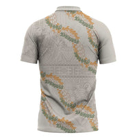Aloha Pakalana and Puakenikeni Lei Zipper Polo Shirt Beige Hawaiian Pattern - Polynesian Pride