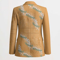 Aloha Pakalana and Puakenikeni Lei Blazer Gold Hawaiian Pattern - Polynesian Pride