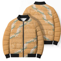 Aloha Pakalana and Puakenikeni Lei Bomber Puffer Jacket Gold Hawaiian Pattern - Polynesian Pride
