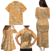 Aloha Pakalana and Puakenikeni Lei Family Matching Puletasi and Hawaiian Shirt Gold Hawaiian Pattern