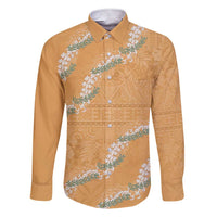 Aloha Pakalana and Puakenikeni Lei Family Matching Short Sleeve Bodycon Dress and Hawaiian Shirt Gold Hawaiian Pattern LT9 Dad's Shirt - Long Sleeve Gold - Polynesian Pride