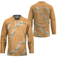 Aloha Pakalana and Puakenikeni Lei Hockey Jersey Gold Hawaiian Pattern - Polynesian Pride