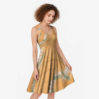 Aloha Pakalana and Puakenikeni Lei Midi Dress Gold Hawaiian Pattern - Polynesian Pride