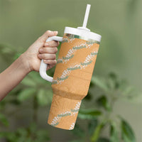 Aloha Pakalana and Puakenikeni Lei Tumbler With Handle Gold Hawaiian Pattern
