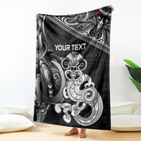 Personalised New Zealand Potae Pango Cricket Blanket Special Maori Hei Tiki Tribal Tattoo