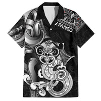 Personalised New Zealand Potae Pango Cricket Family Matching Off The Shoulder Long Sleeve Dress and Hawaiian Shirt Special Maori Hei Tiki Tribal Tattoo LT9 Dad's Shirt - Short Sleeve Black - Polynesian Pride