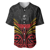 Custom Papua New Guinea Cricket Baseball Jersey PNG Emblem Mix Polyneisan Pattern LT9 Black - Polynesian Pride