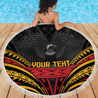 Custom Papua New Guinea Cricket Beach Blanket PNG Emblem Mix Polyneisan Pattern