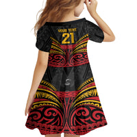 Custom Papua New Guinea Cricket Family Matching Long Sleeve Bodycon Dress and Hawaiian Shirt PNG Emblem Mix Polyneisan Pattern
