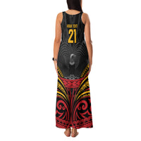 Custom Papua New Guinea Cricket Family Matching Tank Maxi Dress and Hawaiian Shirt PNG Emblem Mix Polyneisan Pattern