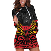 Custom Papua New Guinea Cricket Hoodie Dress PNG Emblem Mix Polyneisan Pattern LT9 Black - Polynesian Pride