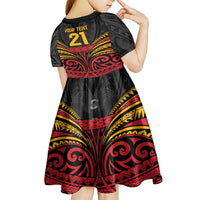 Custom Papua New Guinea Cricket Kid Short Sleeve Dress PNG Emblem Mix Polyneisan Pattern LT9 - Polynesian Pride