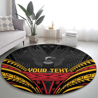 Custom Papua New Guinea Cricket Round Carpet PNG Emblem Mix Polyneisan Pattern LT9 - Polynesian Pride